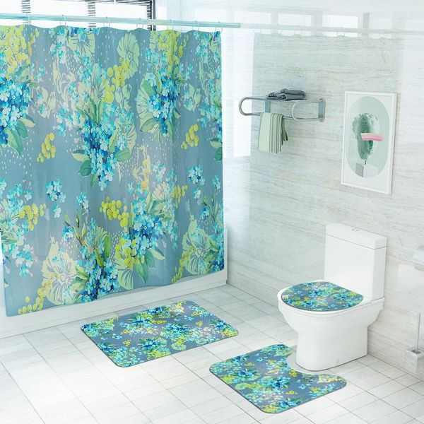 

bath mats floral non-slip mat for bathroom polyester waterproof shower curtain and set with hooks