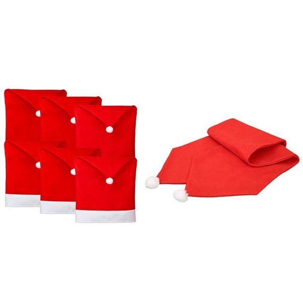 

chair covers 6 pcs christmas santa hat & 1 table runner decoration ornaments