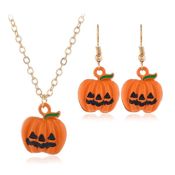 

earrings & necklace halloween pumpkin jewelry sets cute cushaw necklaces drop for women ghost choker earcuffs trinket accessories, Silver