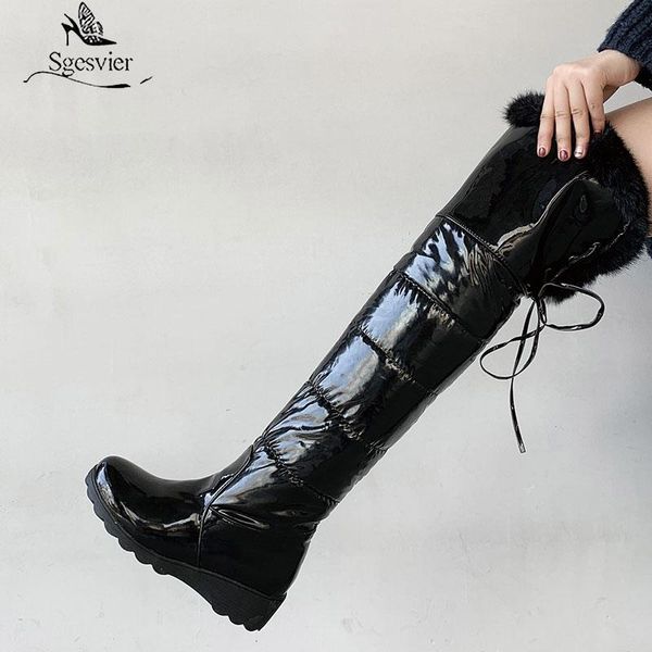 

boots sgesvier winter style warm over the knee snow women's waterproof thick fur women shoes, Black