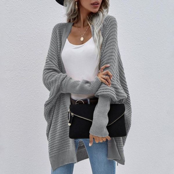 

women's knits & tees knit sweater women autumn 2021 female casual long batwing sleeve cardigan knitted open sweaters femme v neck solid, White