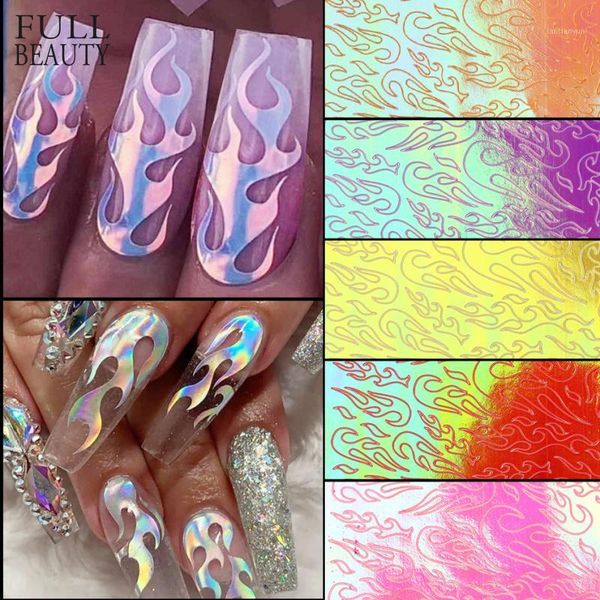 

10pcs fire flame stencils nail art sticker aurora strip tape leaf star decals adhesive laser foils diy decoration vinyls ch15251, Black