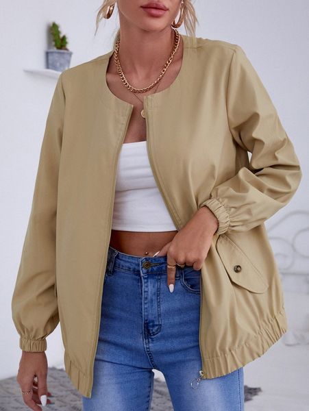 

round neck zip up jacket 58c3#, Black;brown