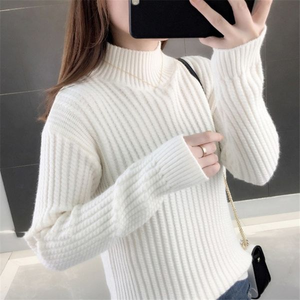 

autumn winter pullovers sweaters women loose warm thicken knitted female casual white 210603, White;black