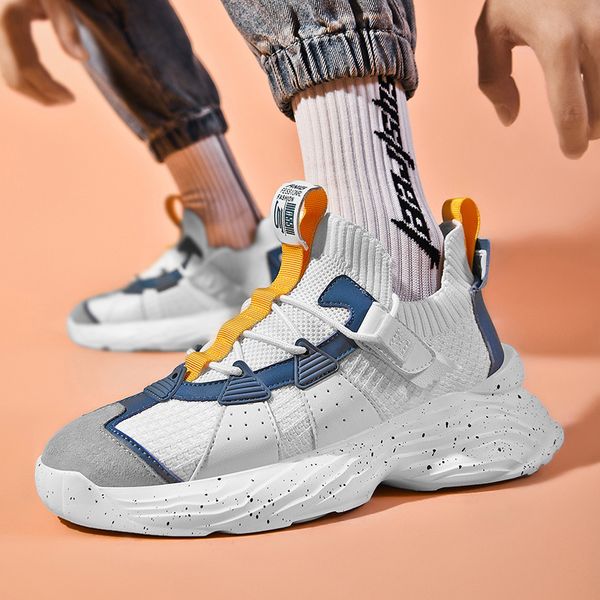 

464748 size high-shoes mens autumn breathable mesh sneakers new thick sole increased running tide shoes internet fashion brand sock, Black;white