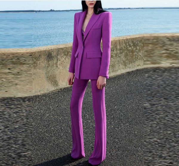 

women's two piece pants high street est 2021 runway designer suit set women single button blazer flare purple yellow wholesale, White