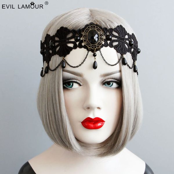 

personalized fashion queen's forehead with pearl lace elastic rope jewelry, Black;brown