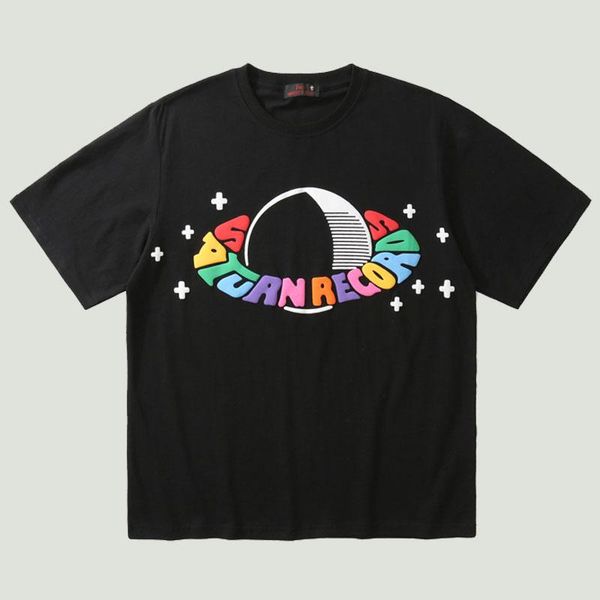 

men's t-shirts oversize streetwear t shirt letter saturn printed tees mens summer harajuku cotton casual loose short sleeve black, White;black