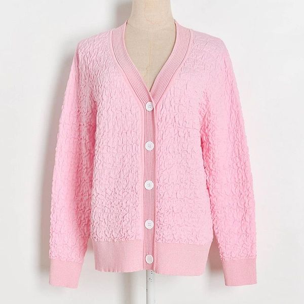 

women's knits & tees designer fashion sweet pink v-neck pleated sweater long-sleeved cardigan jacket women 2021 coat christmas, White