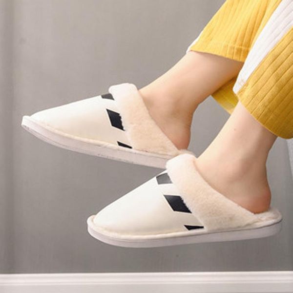 

slippers home winter warm plush flip flops shoes women house slip-on anti-skid sole indoor casual snow, Black
