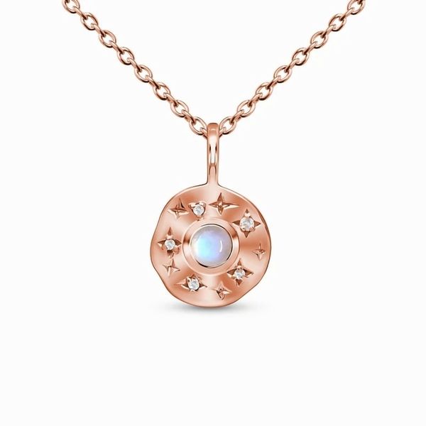 

s925 sterling silver round plate inlaid moonstone pendant rose gold female necklace fashion all-match jewelry couple