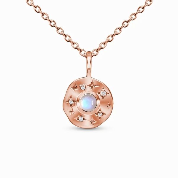 Colgante de piedra lunar con incrustaciones de placa redonda de plata de ley S925, collar de oro rosa para mujer, joyería que combina con todo, pareja