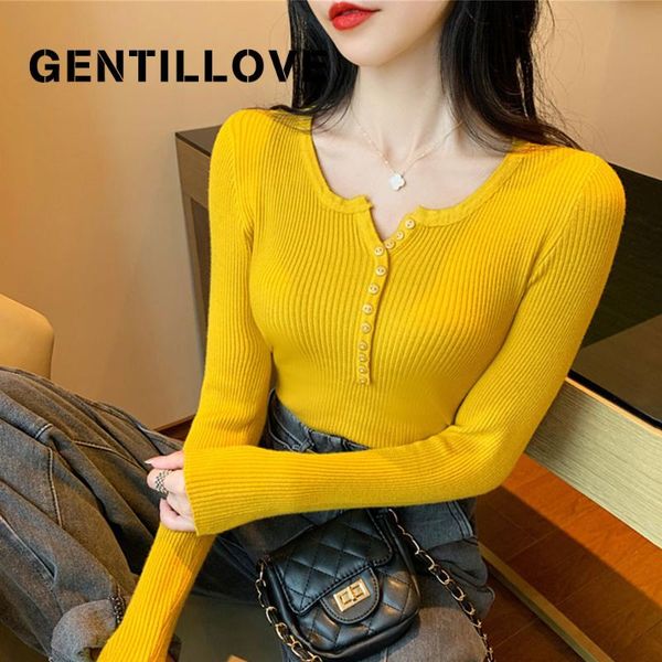 

gentillove casual solid harajuku button v-neck knitted sweater elegant wild pullovers vintage jumpers base knitting women's sweaters, White;black