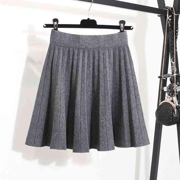 

arrival korean style knitted pleated skirt high waist mini elegant office s womens 210527, Black