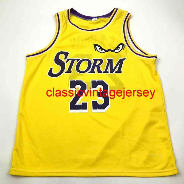 NEUES L.E. Bron Storm Basketball-Trikot, gelbe Stickerei, individuell, mit beliebiger Namensnummer, XS-5XL, 6XL