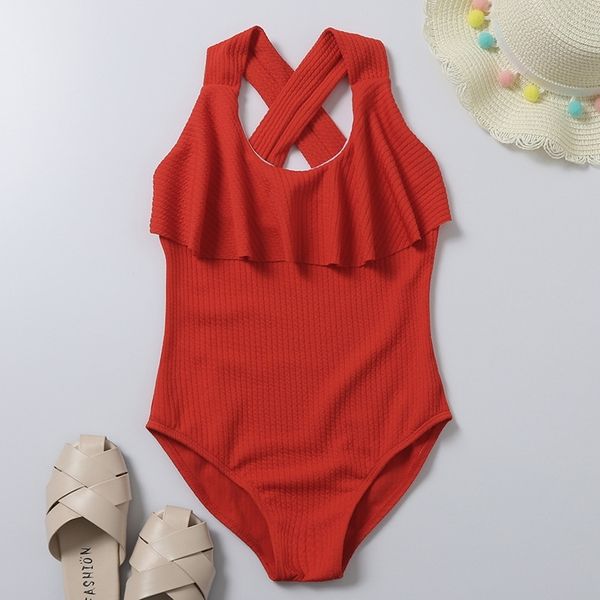 

2021 new women's ruffle big children's one-piece girls' swimsuit, White;black