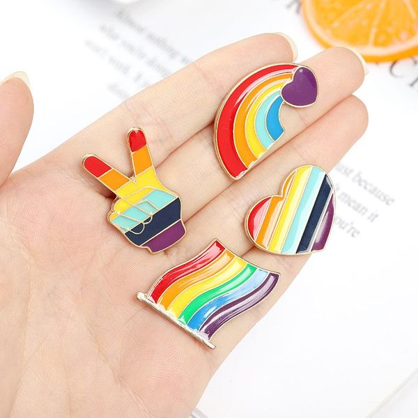 

pins, brooches creative rainbow enamel lapel pins pride flag heart mix badges backpack cute gifts for friends wholesale jewelry, Gray