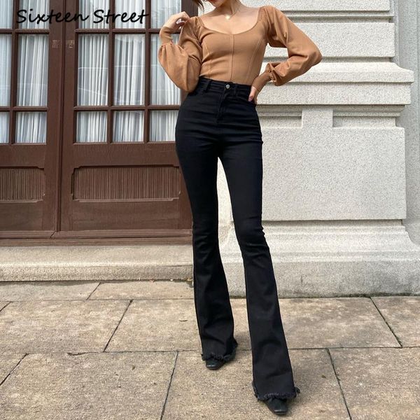 

vintage high waisted black flared denim jeans femme trousers elastic slim pants women y2k aesthetic fashion spring 2021 women's, Blue