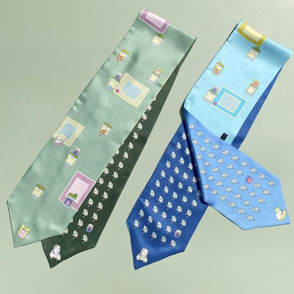 

scarves 14*120cm silk long scarf female mulberry ribbon decoration small tied hair bag, Blue;gray