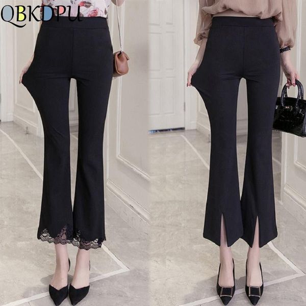 

women's pants & capris women plus size slim spring summer fashion stretch high waist leggings bottoms elegant lace panel casual flare, Black;white