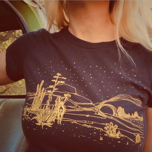 

retro style women t shirts desert cactus funny cotton shirt men casual graphic tees oversized short sleeve hipster 70s 80s, White