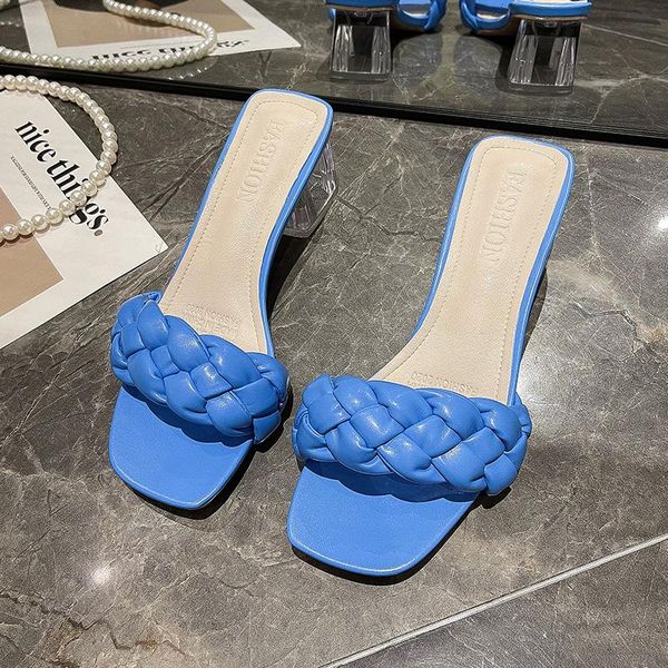 

sandals 2021 summer fashion transparent blue shoes elegant slip-on slippers ladies outdoor high heels for women white party, Black