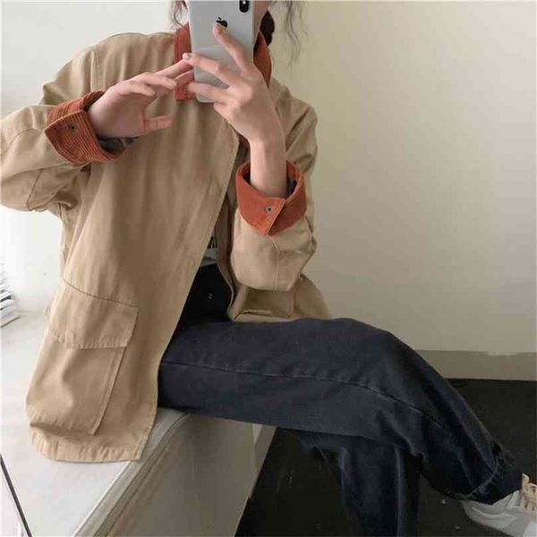 

thicken brief loose korean lady chic gentle patchwork streetwear elegance ol warm all match female coats 210525, Black;brown