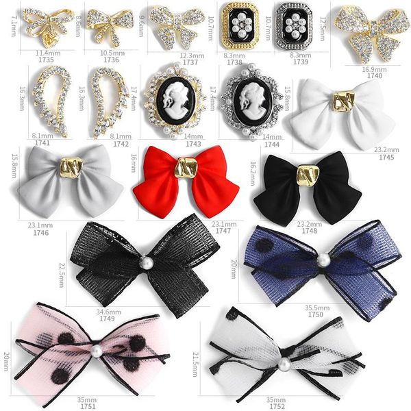 

nail art decorations 3d fashion alloy bow luxury zircon crystal jewelry charming lace bowknots retro manicure accessories, Silver;gold