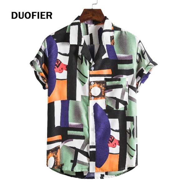

fashion mens short sleeve hawaiian shirt printed geometry asian size summer casual floral beach shirts for men 210603, White;black