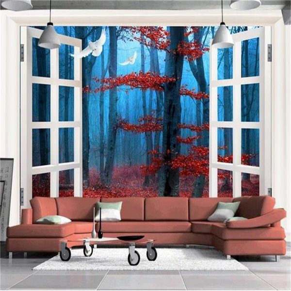

custom size 3d po wallpaper mural living room window night forest pigeon picture sofa tv backdrop for wall wallpapers