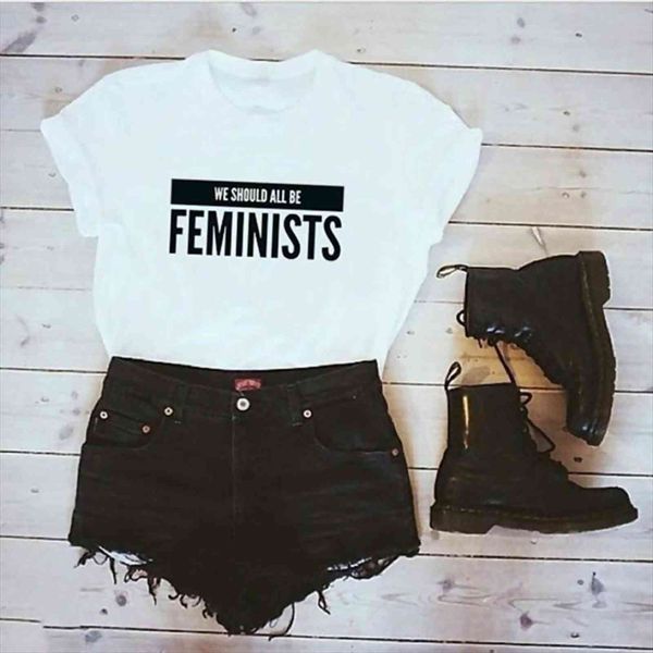 

hipster short sleeve women o neck feminists letter print plus size casual tees camisetas mujer, White