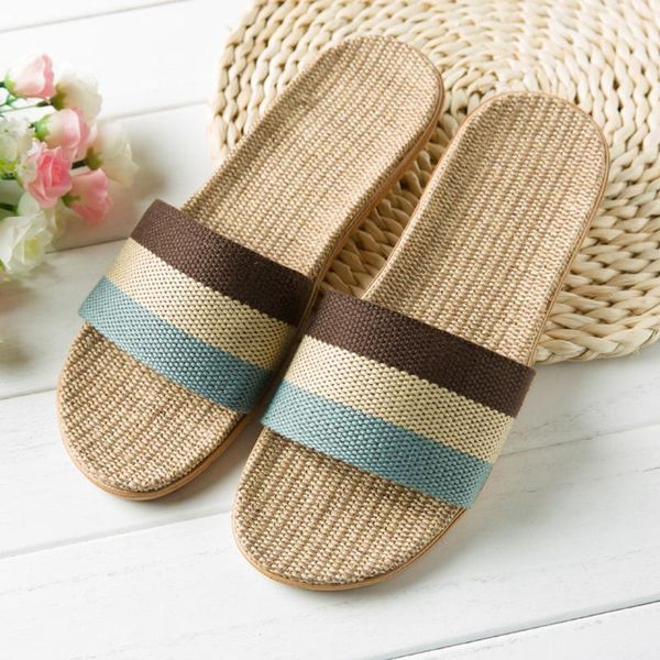 

summer flax slippers women men casual linen slides multi-style non-slip eva home indoor shoes female sandals #3, Black