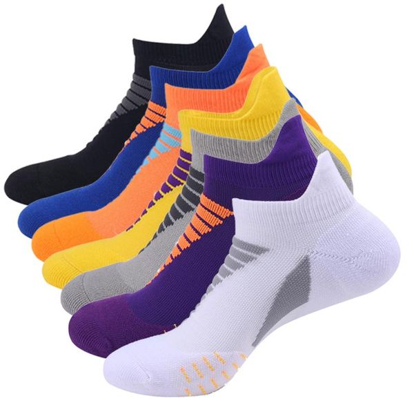 

sports socks men professional breathable sweat-absorbent protective sock thick towel bottom terry anti-skid short pain running, Black