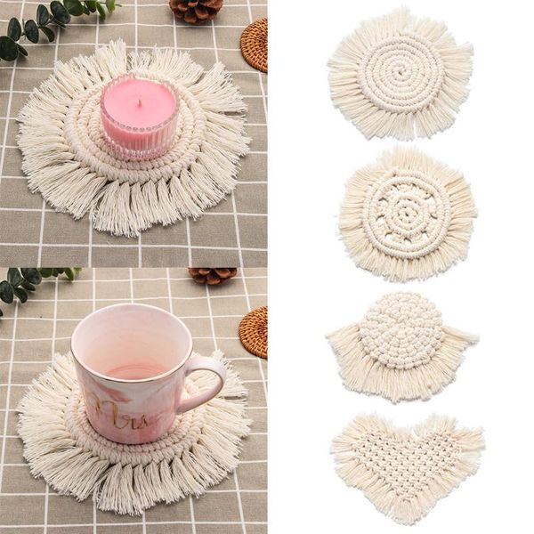 

mats & pads bohemia style cup pad handwoven cotton solid color mat macrame home decoration kitchen supplies