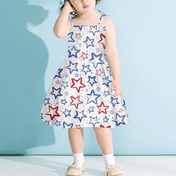 

girl's dresses summer toddler baby girls princess dress star printed independence day spaghetti strap party vestidos 1-6y, Red;yellow