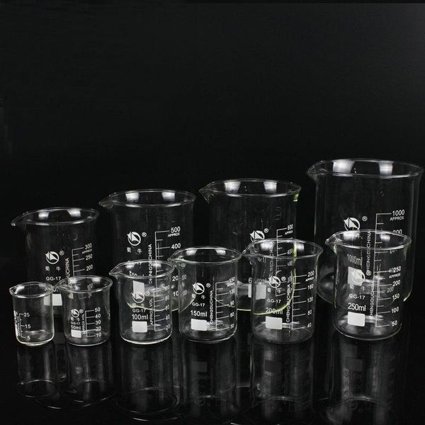 Laborbedarf 1 Stück/Los 25 ml bis 2000 ml Messbecher transparenter Borosilikatglasbecher mit abgestufter Skala für Chemietests