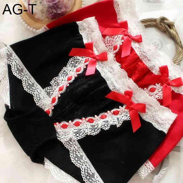 

women cute panties large sizes new japanese kawaii lace red underwear female plus size women's cotton briefs 7xl, Black;pink