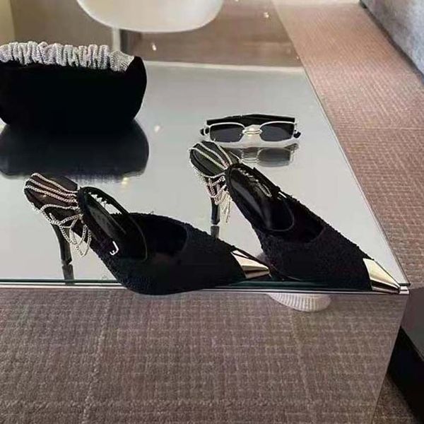 

designer high heels fashion womens dress shoes embellished metal chain sandals shoes special price 6cm-9cm applicable to any holiday and oth, Black