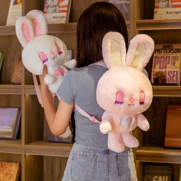 

dropshipping 1 pcs cute pink long lash rabbit plush backpack stuffed animal ear bunny girl school bag hug toy birthday gift
