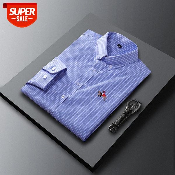 

spring oxford shirt men's long-sleeved korean slim embroidery casual striped youth trend #wp0w, White;black