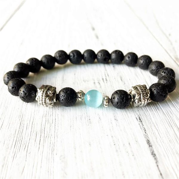 

charm bracelets 2021 style lava stone yoga mala bracelet natural cat's eye gift for men or women energy wrist jewelry, Golden;silver