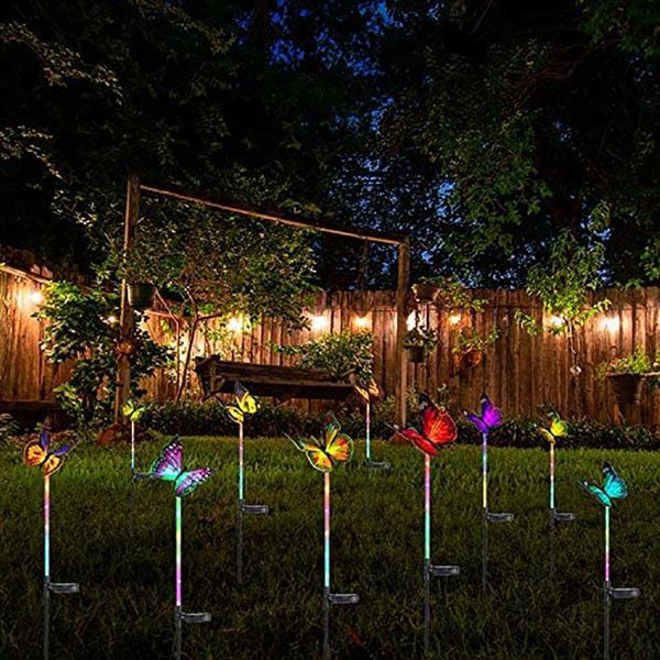 

solar lamps garden lights butterfly landscape lighting multi-color changing led light twinkle stak night lamp for walkway lawn