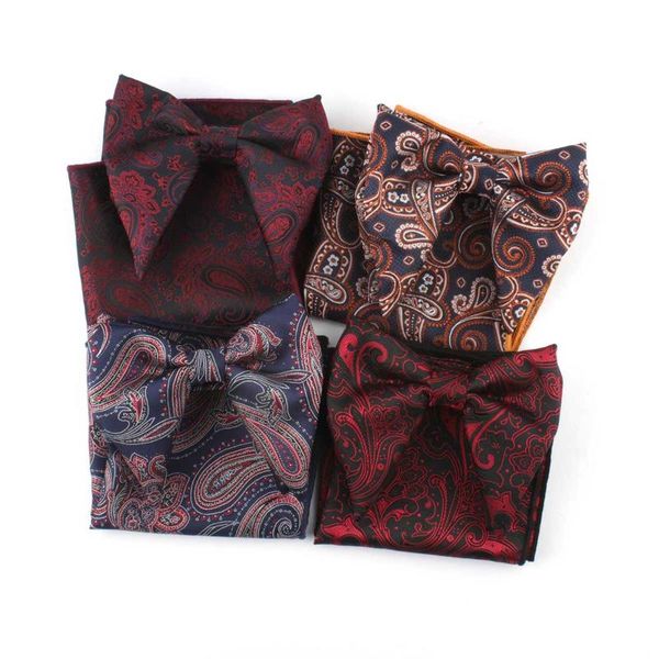 

bow ties fashion big bowties handkerchief set for mens formal business suit wedding paisley tie pocket square, Black;gray