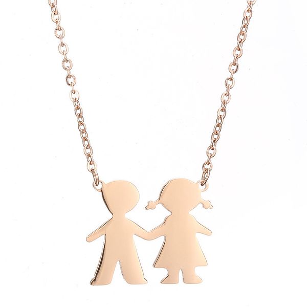 

parent-child selling fashion titanium steel women's gold plated boy girl necklace engraving, Silver