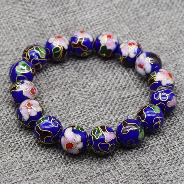 Polido Fancy Cloisonne Esmalte Filigrana 12mm Rodada Pulseiras Frisadas Chinês Tradicional Estiramento Jóias Mulheres Acessórios