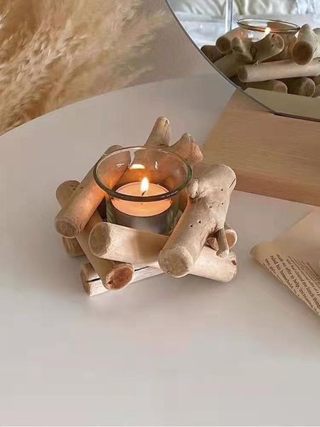 

candle holders nordic ins retro drift wood candlestick pastoral creative simple home soft decoration modern table