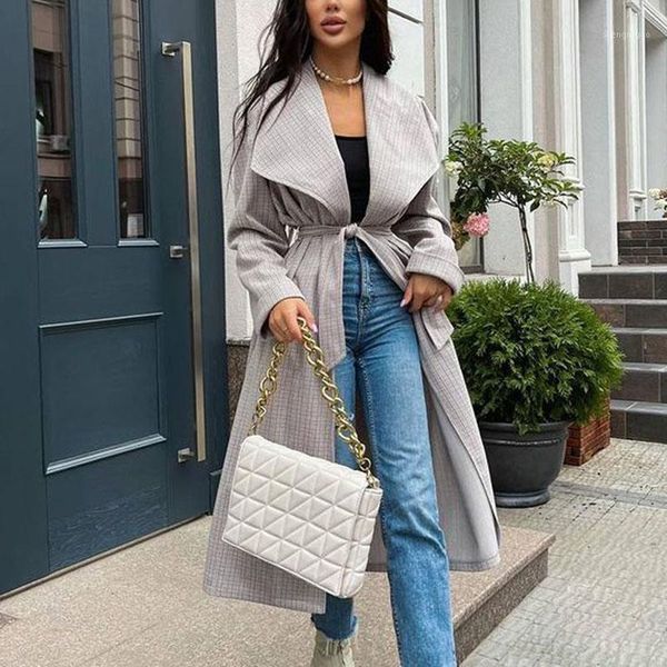 

women's wool & blends xmax fashion winter loose large turn down collar coats women elegant pockets long jackets solid tie belt ladies, Black