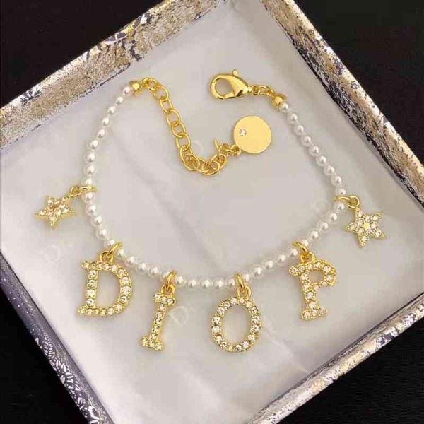 

bangle charm bracelets d family 2021 pearl letter women's light luxury style star same fashion, Golden;silver