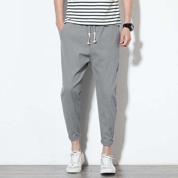 

cotton spring men summer casual slim ankle-length trousers 2021 solid breathable streetwear sweatpants men's pants, Black