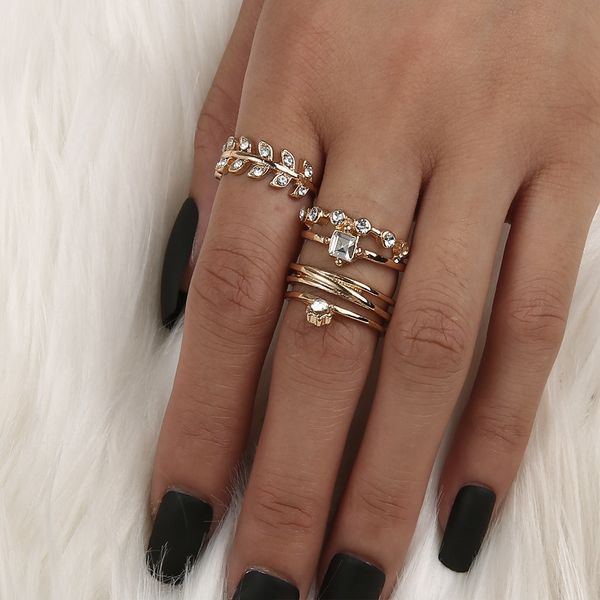 

3 pieces of diamond leaf cross ring set, Golden;silver
